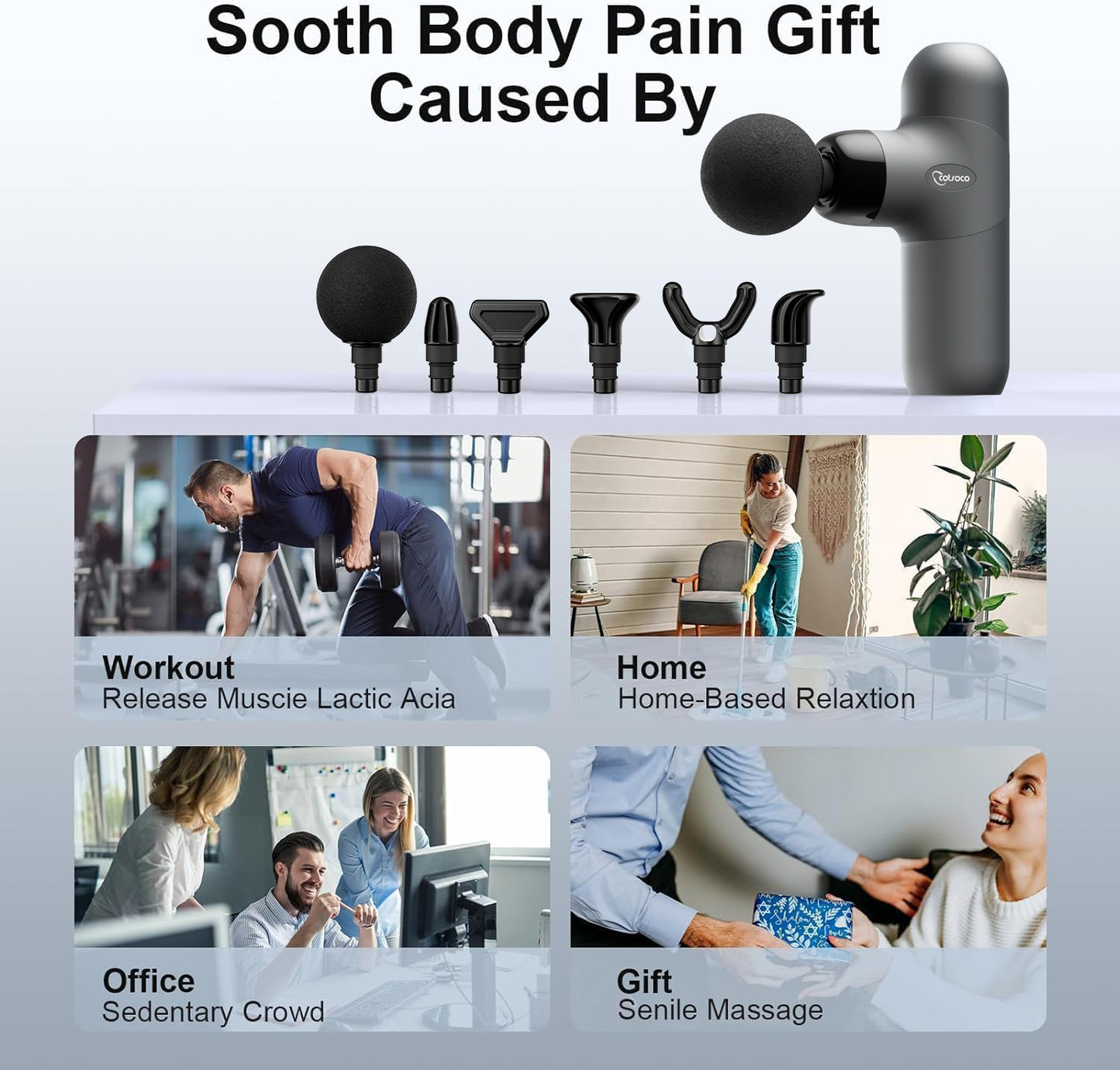 Mini Massage Gun, Percussion Deep Tissues Muscle Massager with 6 Massage Heads, Small Massage Gun Travel, Silicone Material Removable and Washable, best gift for her/him