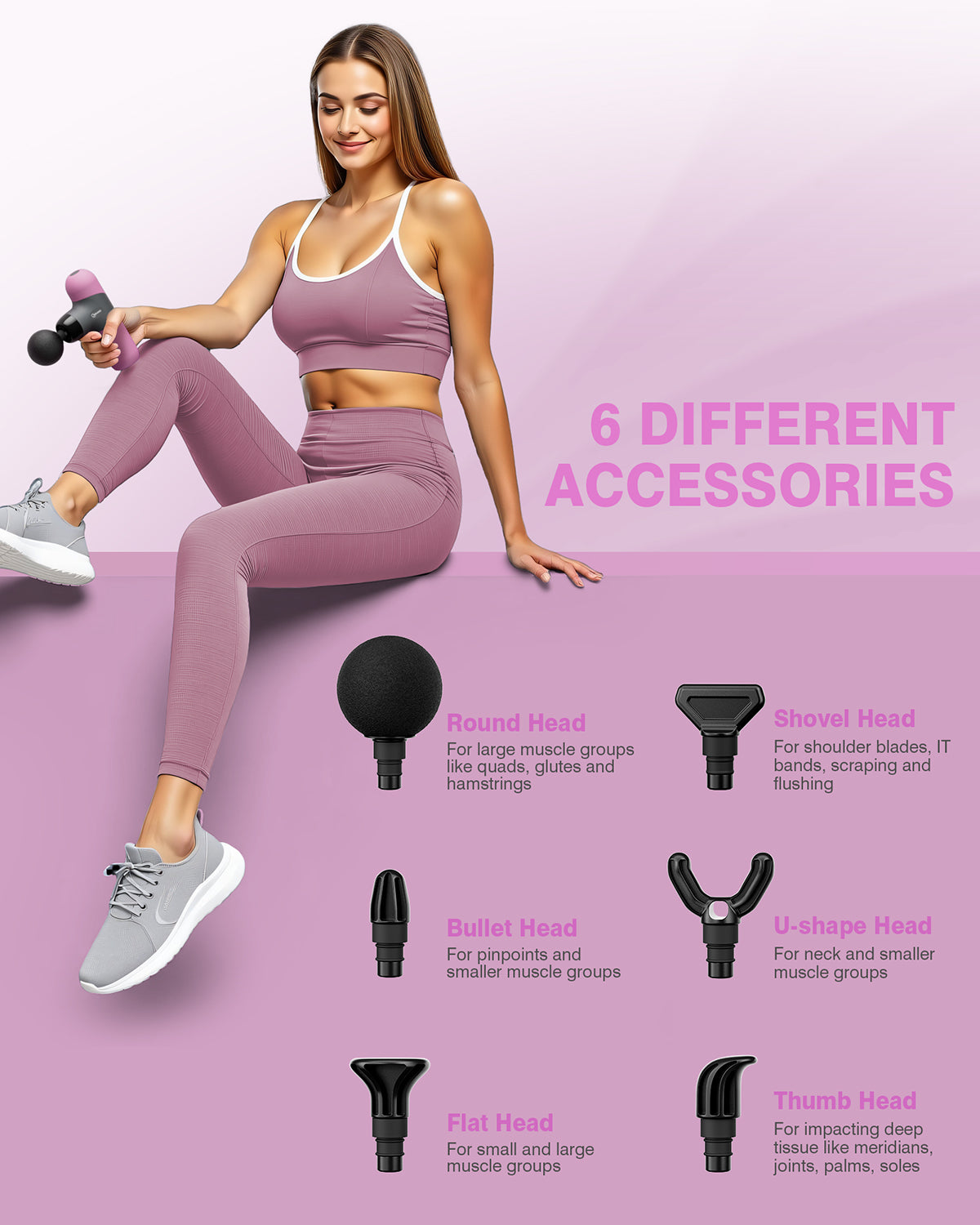 Mini Massage Gun, Percussion Deep Tissues Muscle Massager with 6 Massage Heads, Small Massage Gun Travel, Silicone Material Removable and Washable, best gift for her/him