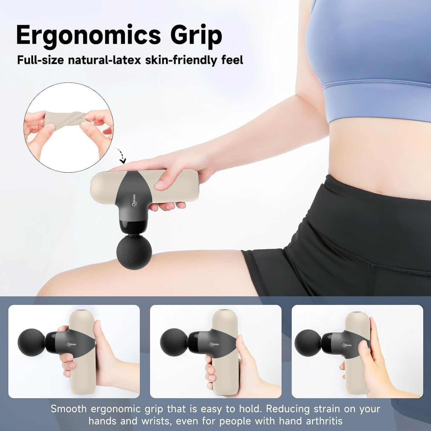 Mini Massage Gun ,Percussion Deep Tissues Muscle Massager, Silicone Material Removable and Washable, Suitable for People with Hyperhidrosis, with 6 Massage Heads 4 Speeds, best gift for her/him-Almond