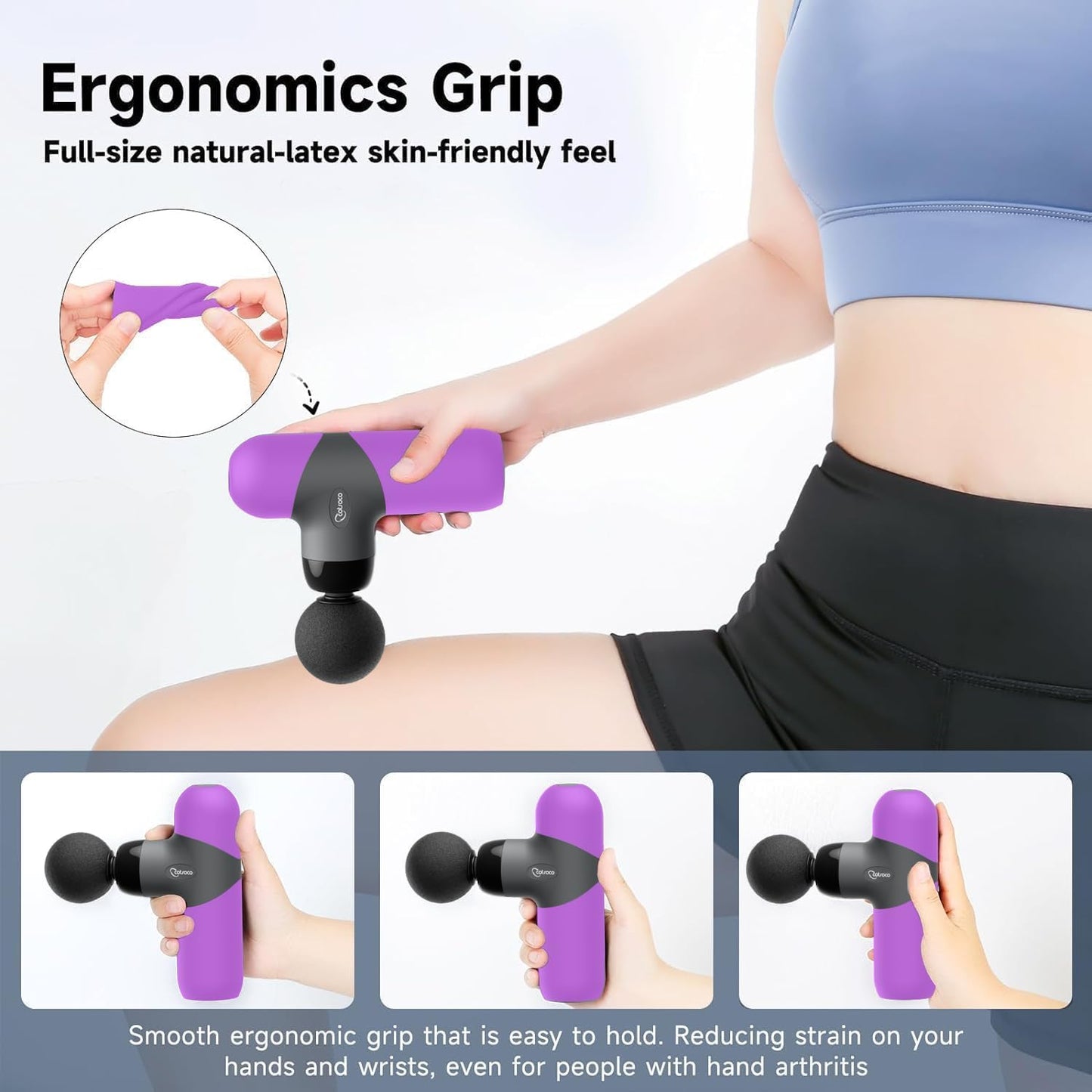 Mini Massage Gun ,Percussion Deep Tissues Muscle Massager, Silicone Material Removable and Washable, Suitable for People with Hyperhidrosis, with 6 Massage Heads 4 Speeds, best gift for her/him-Purple