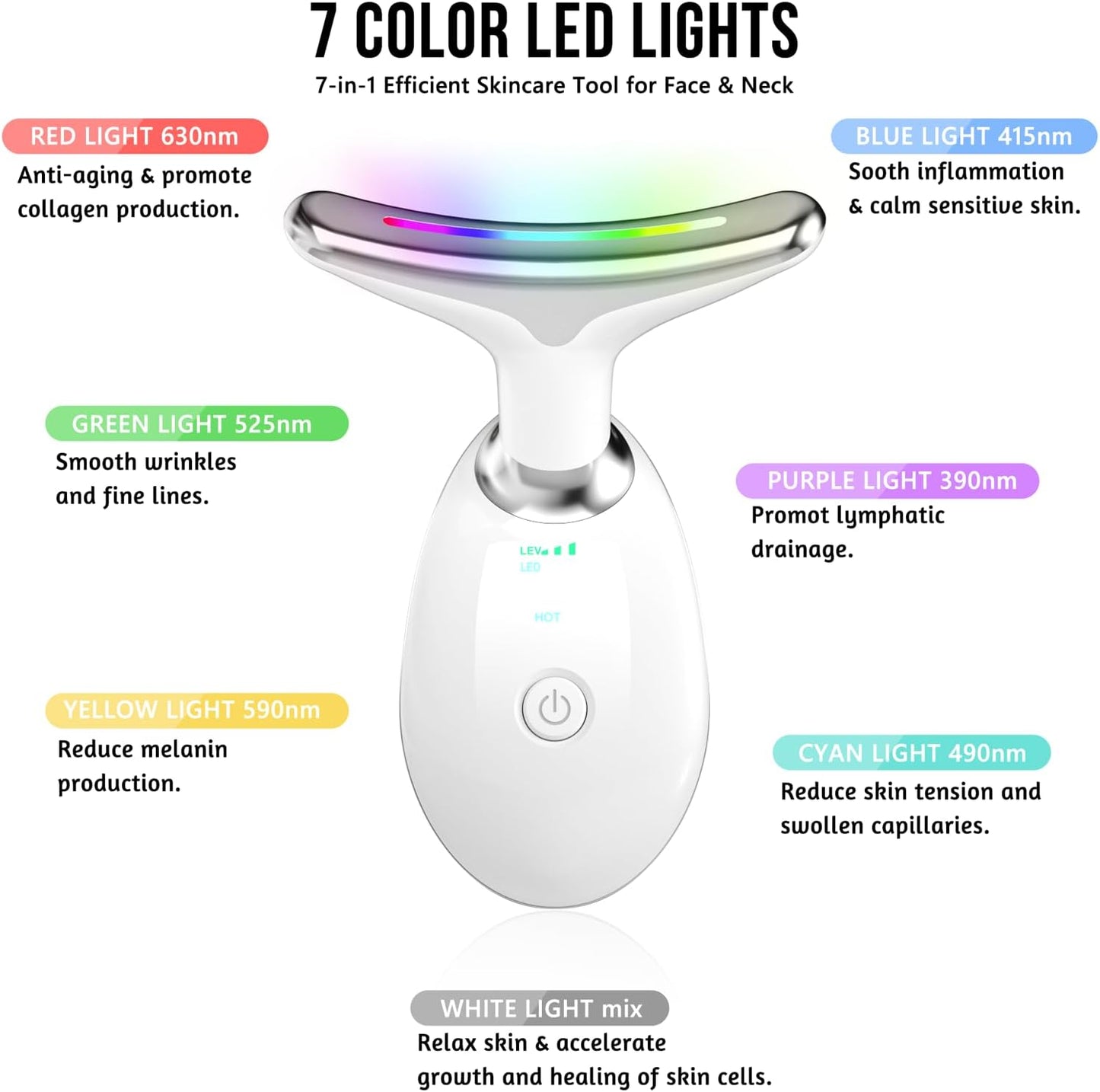 cotsoco Red-Light-Therapy-for-Face and Neck, Red Light Therapy Wand, 7 Color Led Face Neck Sculpting Tool for Skin Care, White