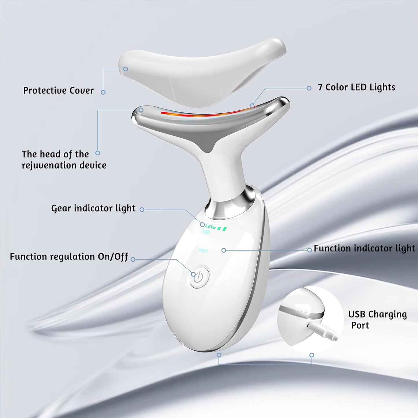 cotsoco Red-Light-Therapy-for-Face and Neck, Red Light Therapy Wand, 7 Color Led Face Neck Sculpting Tool for Skin Care, White