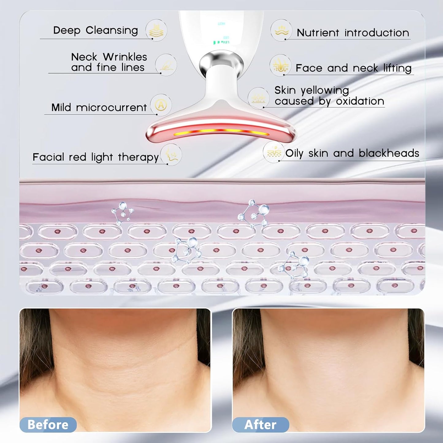 cotsoco Red-Light-Therapy-for-Face and Neck, Red Light Therapy Wand, 7 Color Led Face Neck Sculpting Tool for Skin Care, White