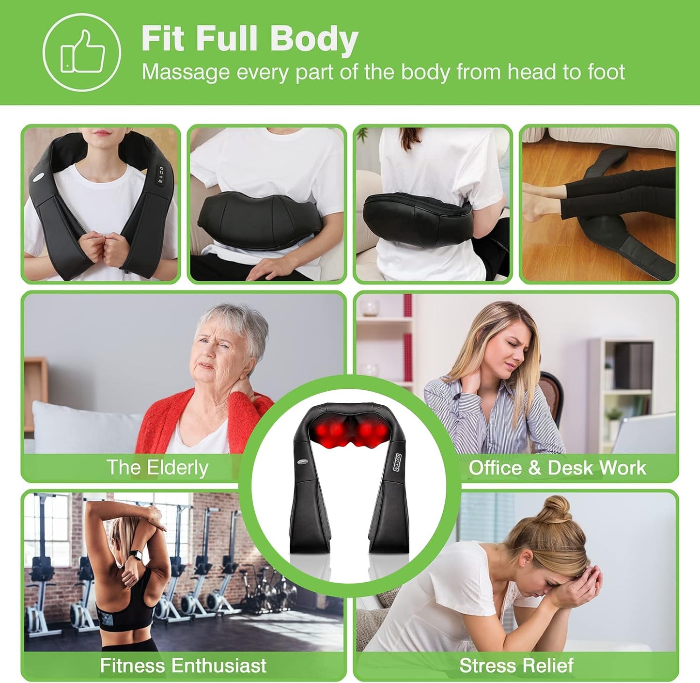 Cordless Shiatsu Neck and Shoulder Massager with Heat,3D Deep Tissue Kneading