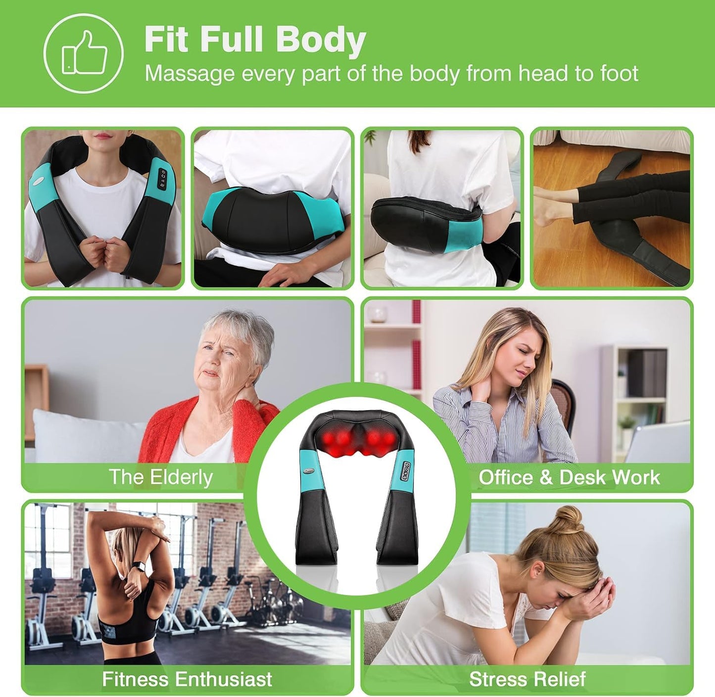 cotsoco Neck Massager, Shiatsu Neck and Back Massager with Heat for Pain Relief, Deep Tissue 3D Kneading Massage Pillow, Relaxation Gifts for Men and Women, Gifts for Dad, Elderly,Wife(Teal)