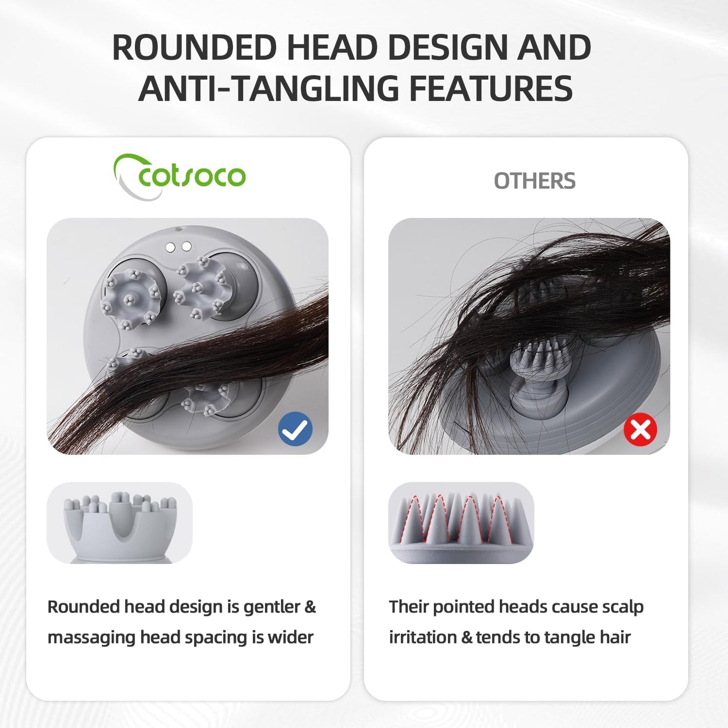 cotsoco Electric Scalp Head Massager, Scalp Hair Massage Waterproof Head Massager with 4 Heads 84 Nodes for Hair Growth and Stress Release Massage Blue