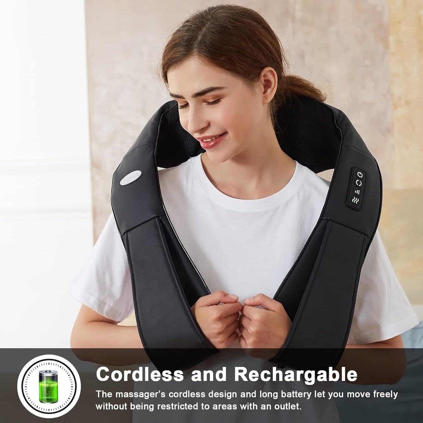 Cordless Shiatsu Neck and Shoulder Massager with Heat,3D Deep Tissue Kneading