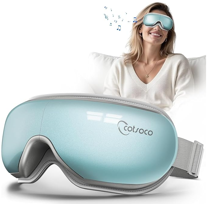 cotsoco Eye Massager with Heat, Birthday Gifts for Women, Heated Eye Mask with Bluetooth Music, Relax & Reduce Strain Dark Circles and Improve Sleep, Gift for Mom Dad Women Men