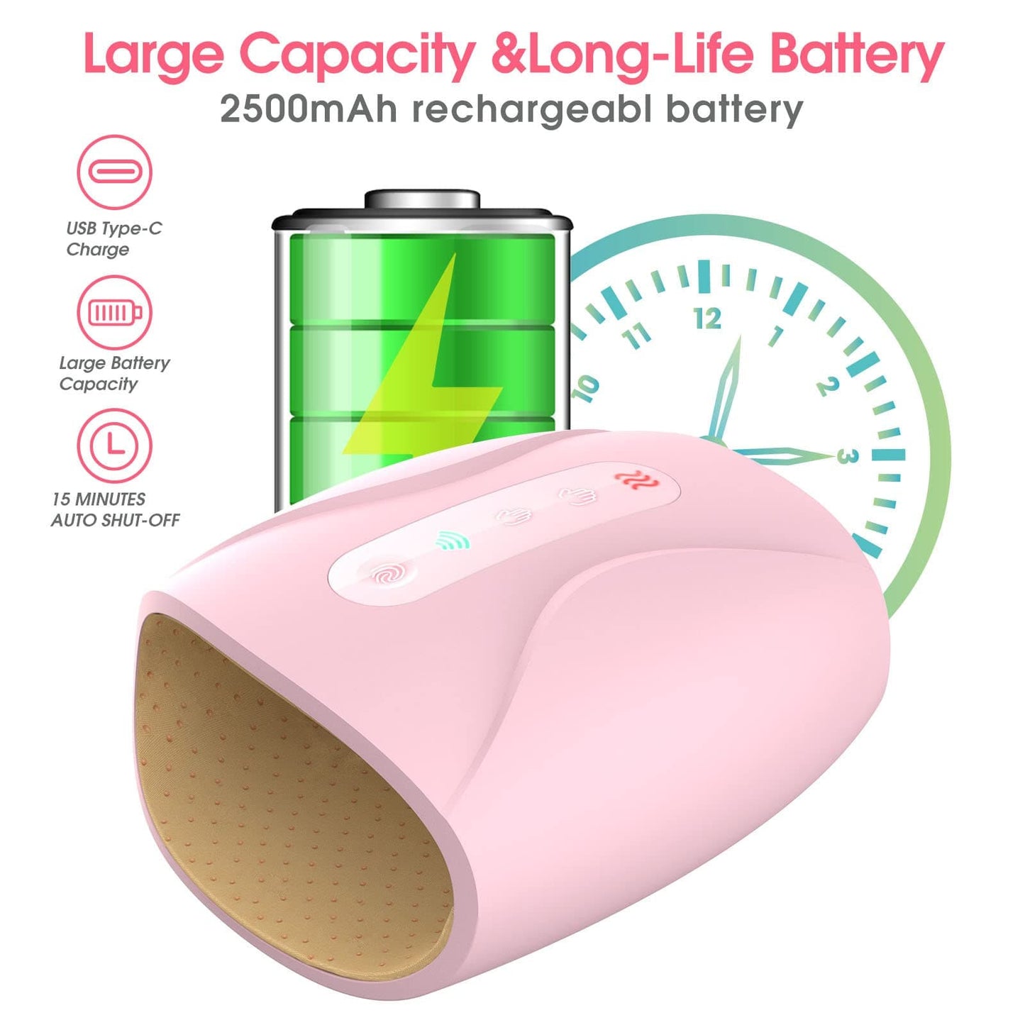 Electric Cordless Hand Massager with Heat,3 Levels Accupressurer(pink)
