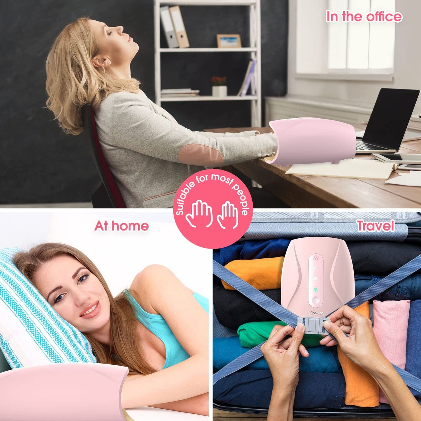 Electric Cordless Hand Massager with Heat,3 Levels Accupressurer(pink)