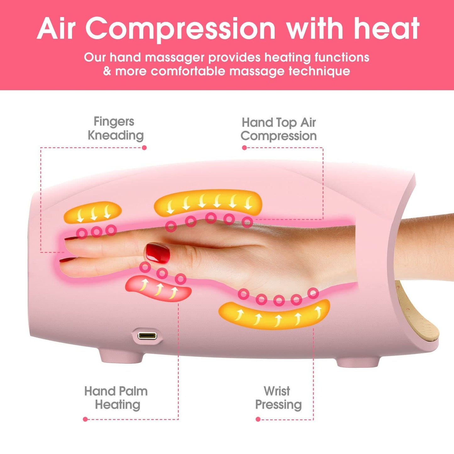 Electric Cordless Hand Massager with Heat,3 Levels Accupressurer(pink)