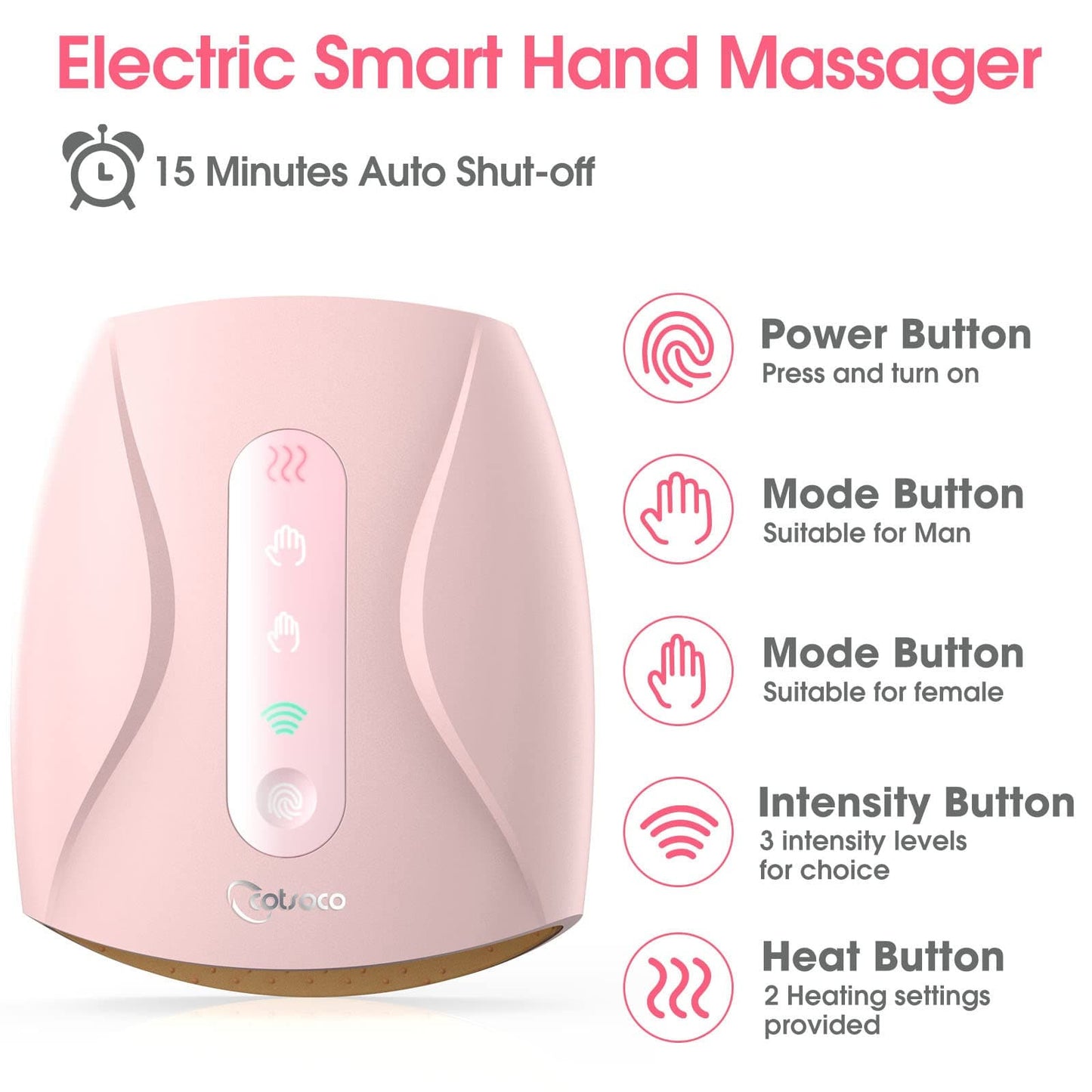 Electric Cordless Hand Massager with Heat,3 Levels Accupressurer(pink)