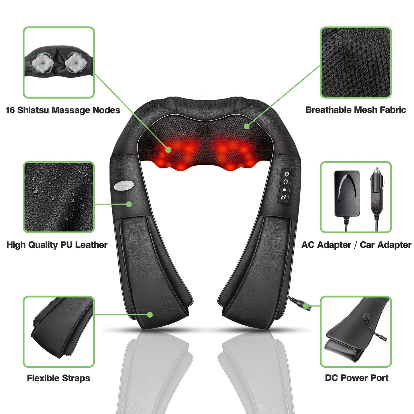 Shiatsu Back Neck and Shoulder Massager with Heat,Deep Tissue 3D Kneading Pillow