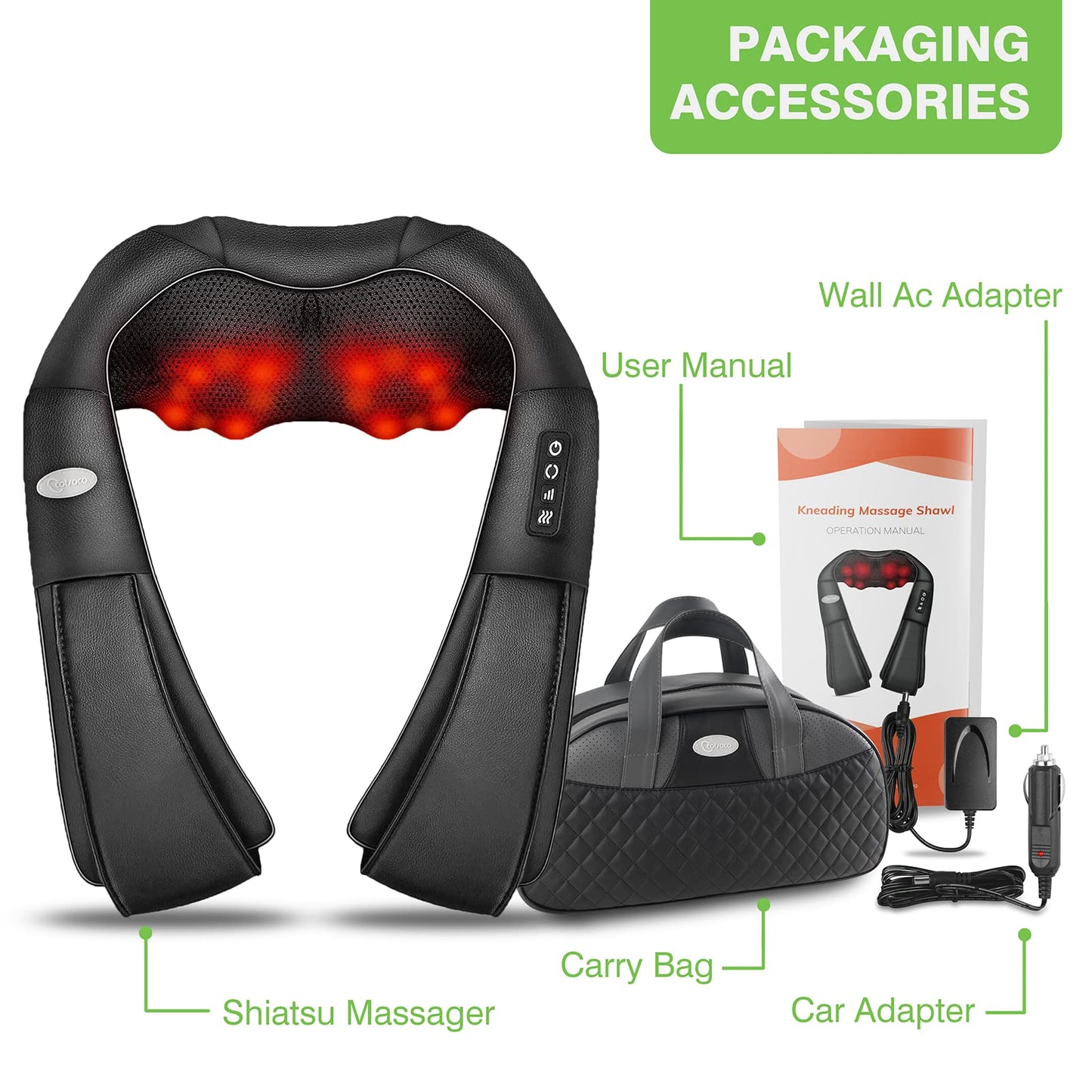 Shiatsu Back Neck and Shoulder Massager with Heat,Deep Tissue 3D Kneading Pillow