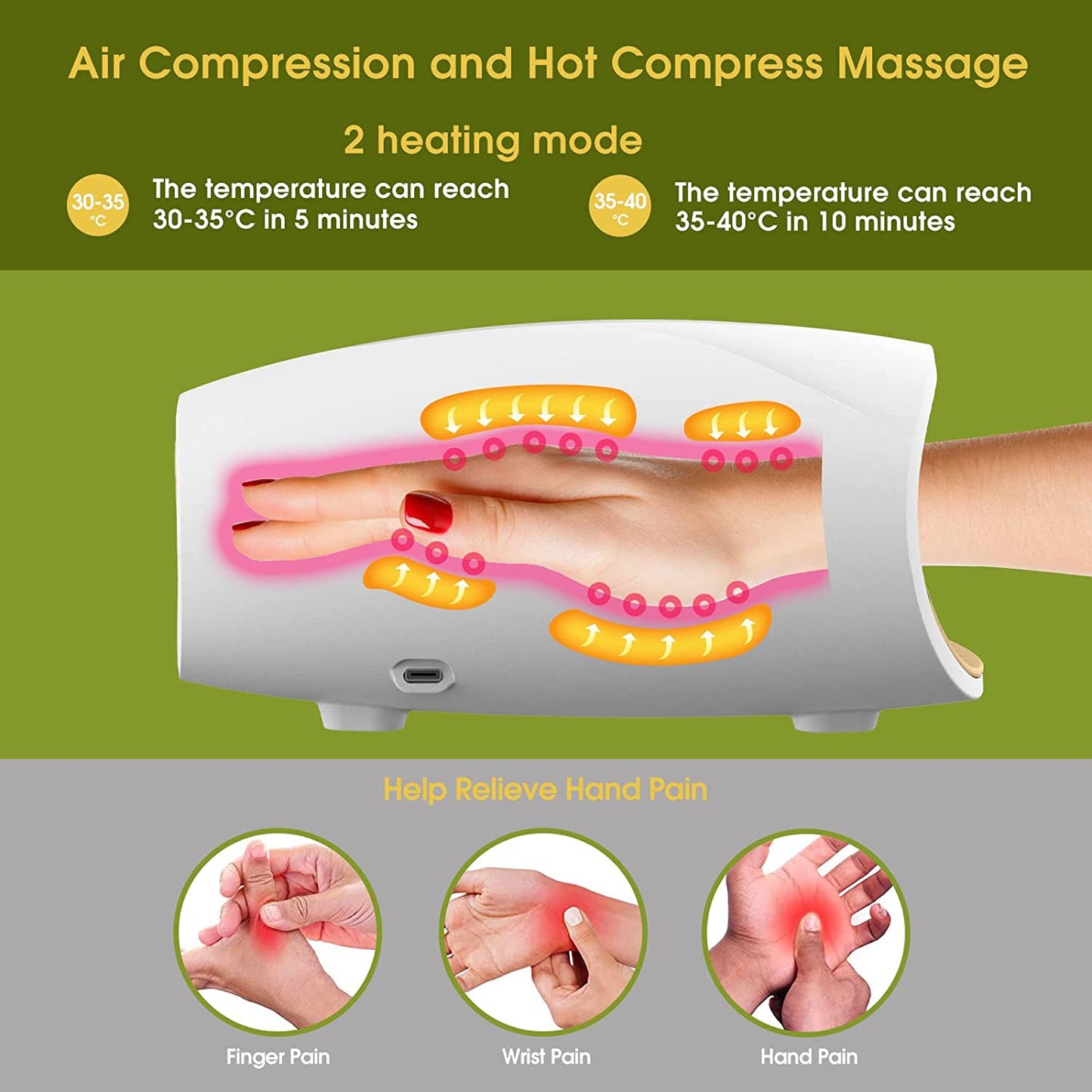 Cotsoco Electric Hand Massager with Heat, 3 Levels Cordless Accupressure Massager