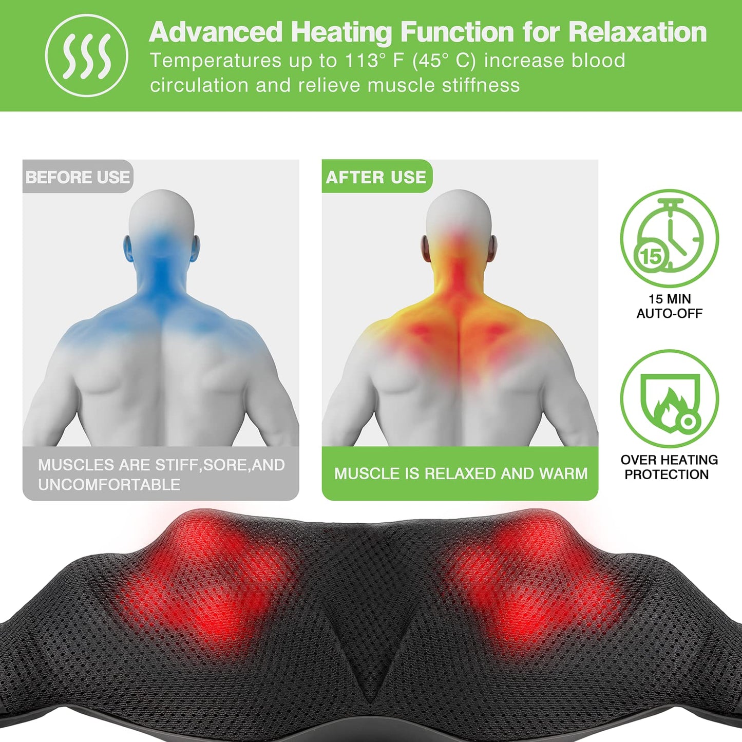 Cotsoco Shiatsu Back Neck and Shoulder Massager with Heat,Deep Tissue 4D Kneading Pillow