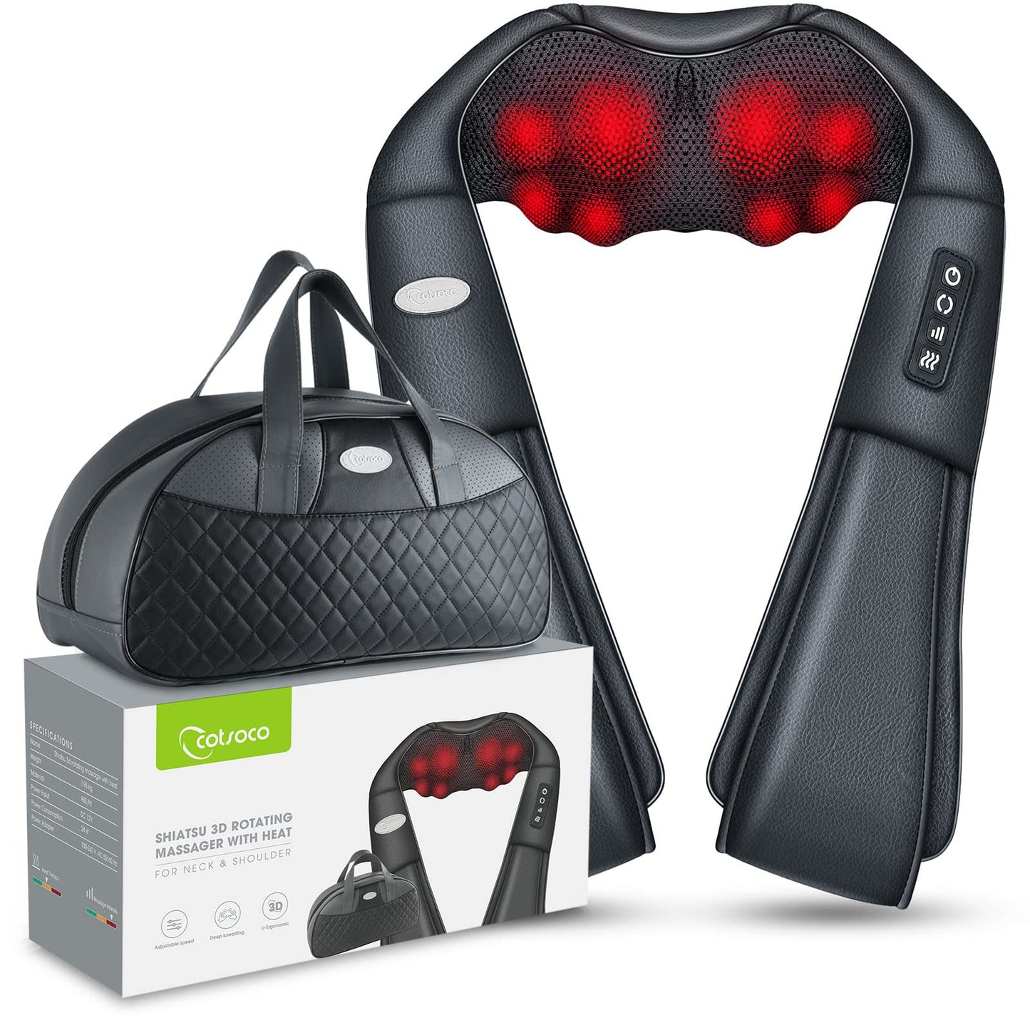 cotsoco Shiatsu Back Neck and Shoulder Massager with Heat,Deep Tissue 3D Kneading Pillow, Electric Full Body Massager for Legs,Foot,Body Muscle Pain Relief,Gifts for Mom Dad