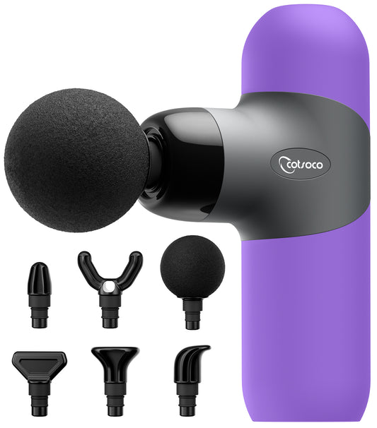 Mini Massage Gun ,Percussion Deep Tissues Muscle Massager, Silicone Material Removable and Washable, Suitable for People with Hyperhidrosis, with 6 Massage Heads 4 Speeds, best gift for her/him-Purple