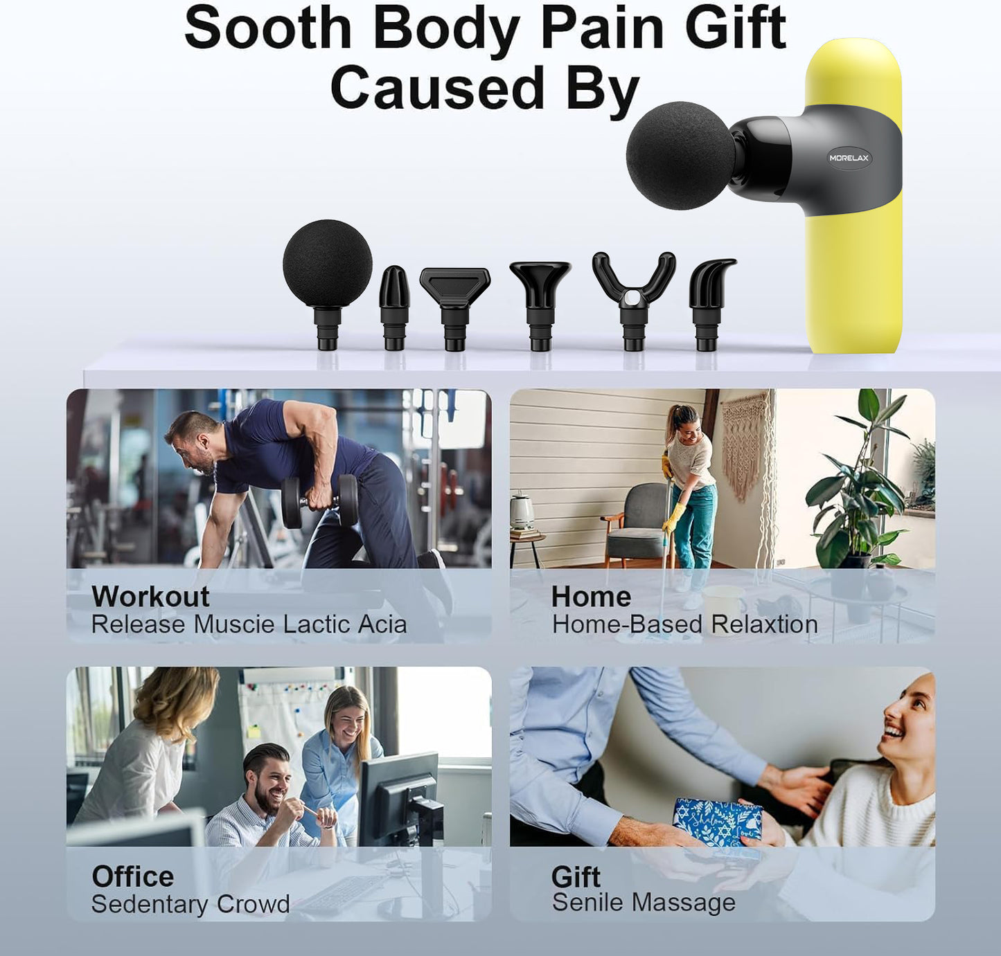 Mini Massage Gun, Percussion Deep Tissues Muscle Massager with 6 Massage Heads, Small Massage Gun Travel, Silicone Material Removable and Washable, best gift for her/him