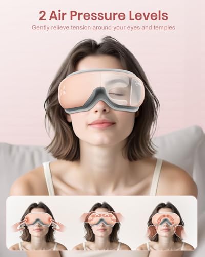 Cotsoco Eye Massager with Heat, Remote, and Compression, Adjustable Foldable Sleep Mask for Relaxing Eyes and Better Sleep, Migraine Relief Device, Birthday Gifts for Women Men Her Him-Pink