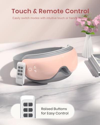 Cotsoco Eye Massager with Heat, Remote, and Compression, Adjustable Foldable Sleep Mask for Relaxing Eyes and Better Sleep, Migraine Relief Device, Birthday Gifts for Women Men Her Him-Pink