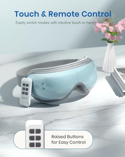 Cotsoco Eye Massager with Heat, Remote, and Compression, Adjustable Foldable Sleep Mask for Relaxing Eyes and Better Sleep, Migraine Relief Device, Birthday Gifts for Women Men Her Him-Blue