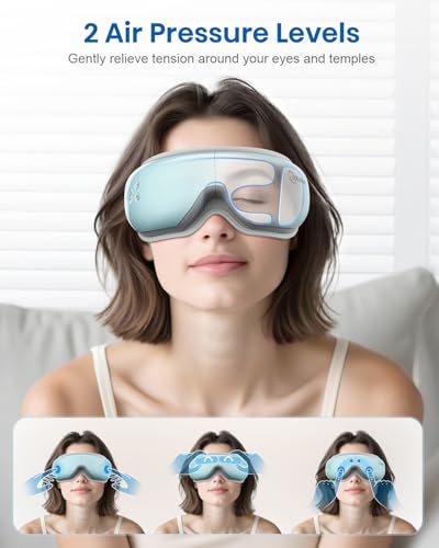 Cotsoco Eye Massager with Heat, Remote, and Compression, Adjustable Foldable Sleep Mask for Relaxing Eyes and Better Sleep, Migraine Relief Device, Birthday Gifts for Women Men Her Him-Blue