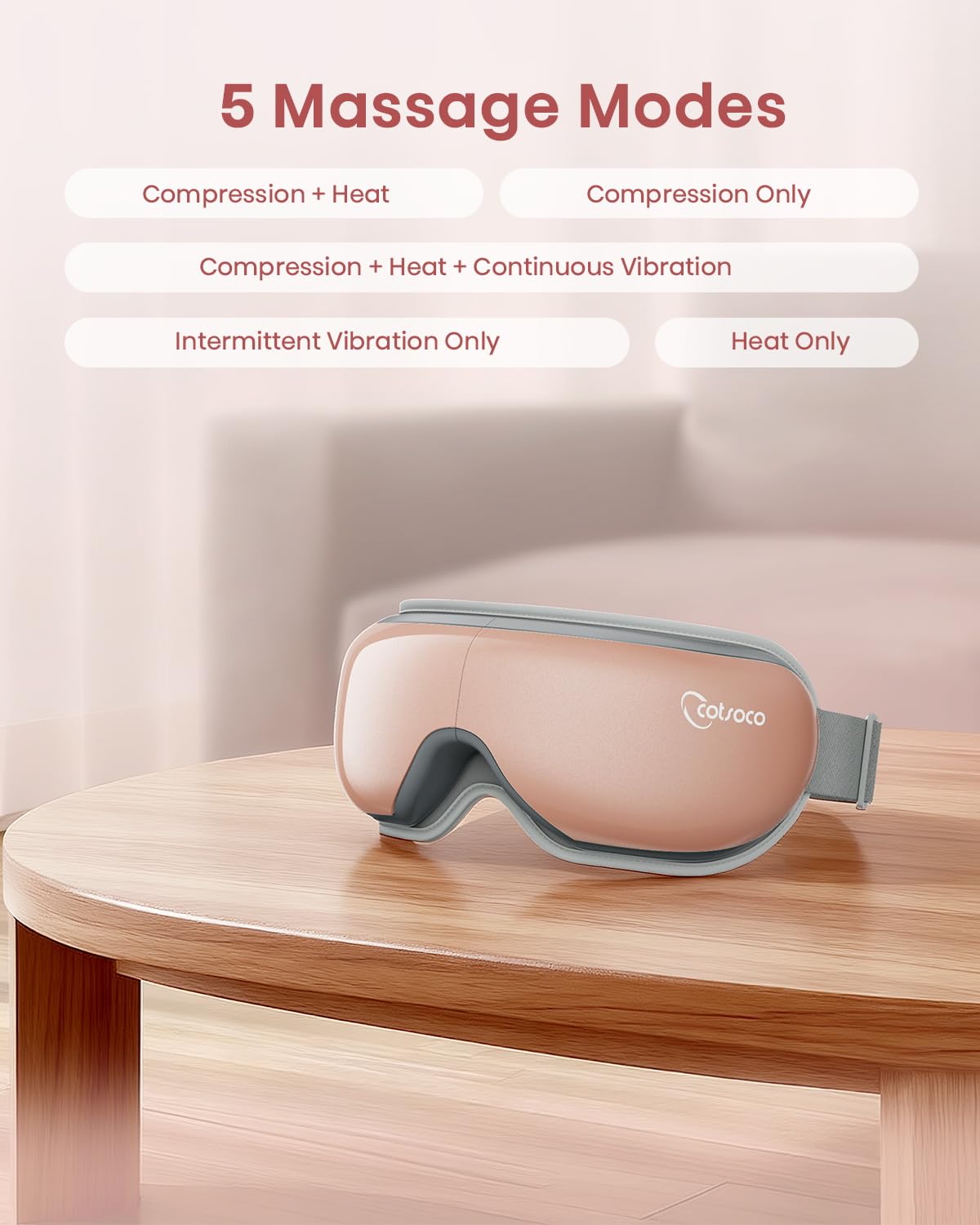 Cotsoco Eye Massager with Heat, Remote, and Compression, Adjustable Foldable Sleep Mask for Relaxing Eyes and Better Sleep, Migraine Relief Device, Birthday Gifts for Women Men Her Him-Pink