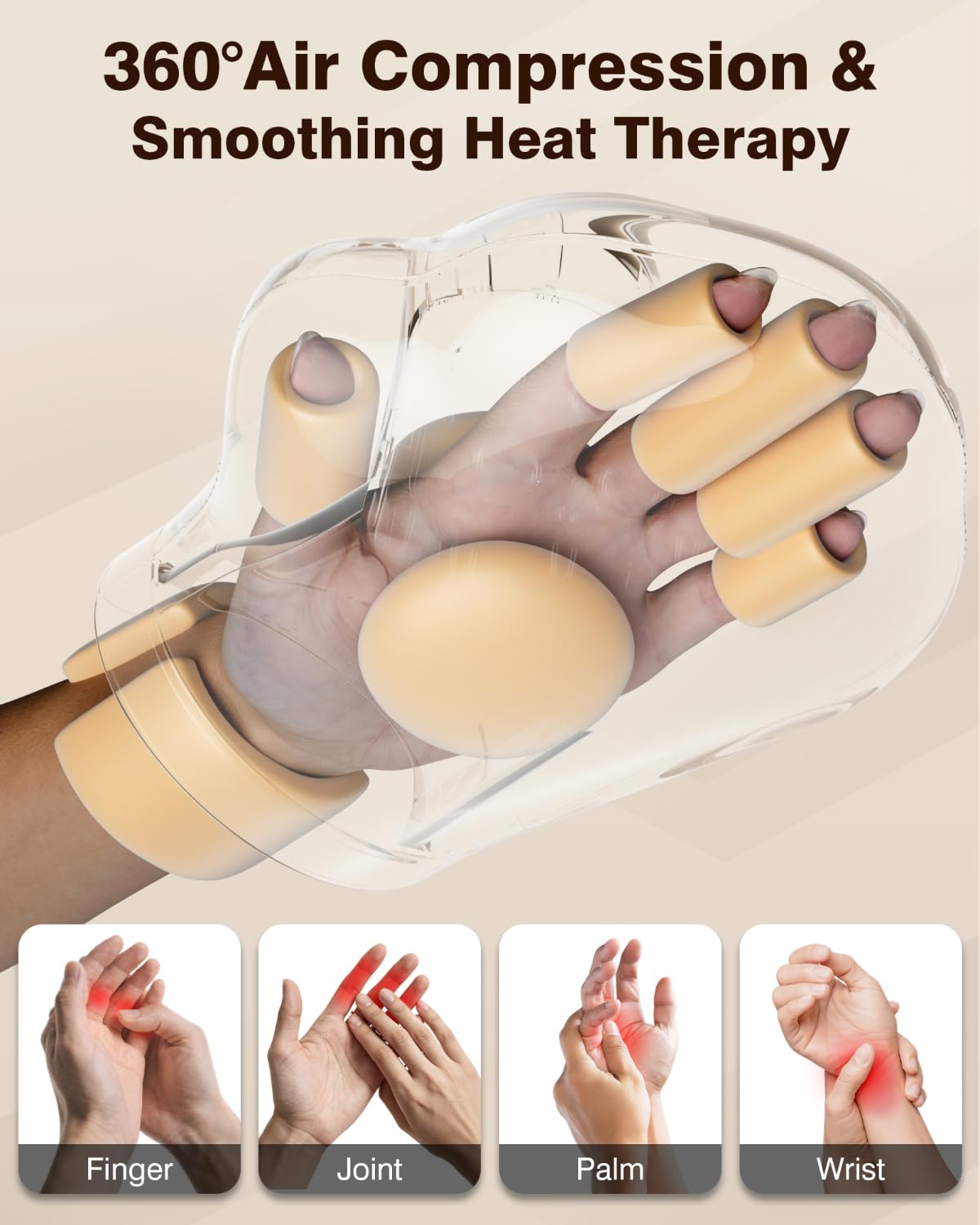 cotsoco Updated Hand Massager with Heat and Compression - Electric Individual Finger Massage for Arthritis, Carpal Tunnel & Pain Relief, Cordless Portable Massager for Wrist & Fingers, Gifts for Mom