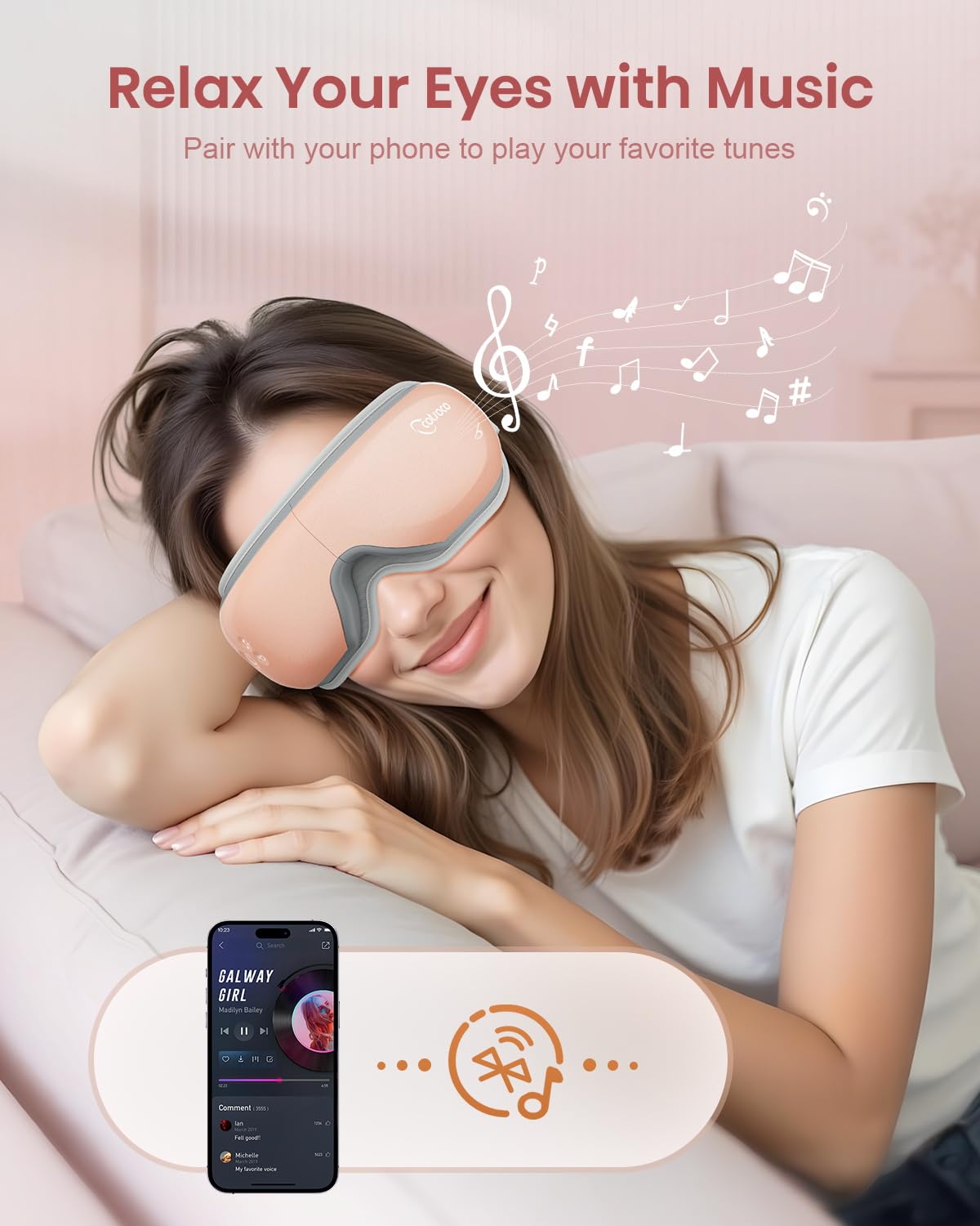 Cotsoco Eye Massager with Heat, Remote, and Compression, Adjustable Foldable Sleep Mask for Relaxing Eyes and Better Sleep, Migraine Relief Device, Birthday Gifts for Women Men Her Him-Pink