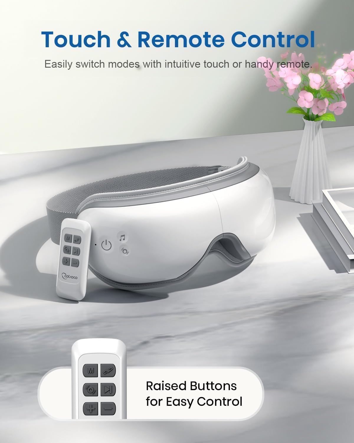 Cotsoco Eye Massager with Remote, Sleep Mask with Heat, Headache Massager Scalp for Migraine and Compression, Christmas Birthday Gifts for Women Men, Relaxing Eyes and Better Sleep Relief Stye Eye