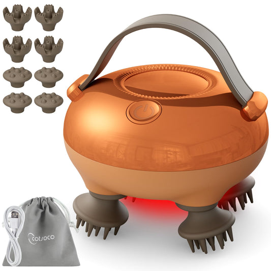 cotsoco Electric Cordless Head Scalp Massager with 3 Types Massage Heads, Handheld Portable Head Scratcher Massager for Stress Relax, Deep Clean and Hair Growth, Gifts for Men Dad Mom