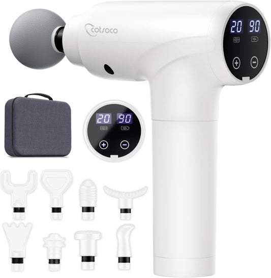 Massage Gun Deep Tissue, Back Massage for Athletes for Pain Relief, Percussion Massager Device with Silent Brushless Motor, Relax Gift for Mothers Day and Fathers Gifts (White)