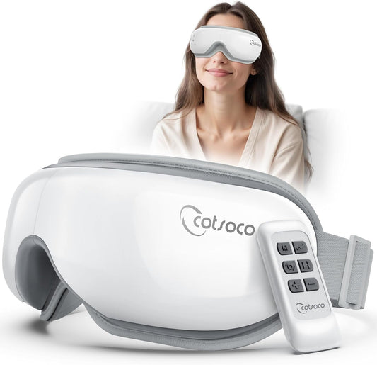 Cotsoco Eye Massager with Remote, Sleep Mask with Heat, Headache Massager Scalp for Migraine and Compression, Christmas Birthday Gifts for Women Men, Relaxing Eyes and Better Sleep Relief Stye Eye