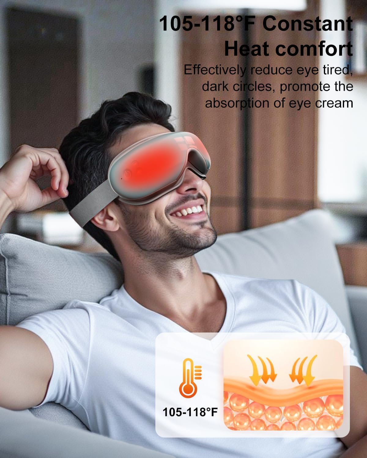 cotsoco Eye Massager with Heat, Birthday Gifts for Women, Heated Eye Mask with Bluetooth Music, Relax & Reduce Strain Dark Circles and Improve Sleep, Gift for Mom Dad Women Men (Blue)
