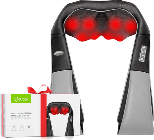 cotsoco Neck Massager, Shiatsu Neck and Back Massager with Heat for Pain Relief, Deep Tissue 3D Kneading Massage Pillow, Relaxation Gifts for Men and Women, Gifts for Dad, Elderly,Wife（Gray）