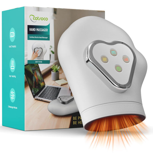 cotsoco Updated Hand Massager with Heat and Compression - Electric Individual Finger Massage for Arthritis, Carpal Tunnel & Pain Relief, Cordless Portable Massager for Wrist & Fingers, Gifts for Mom