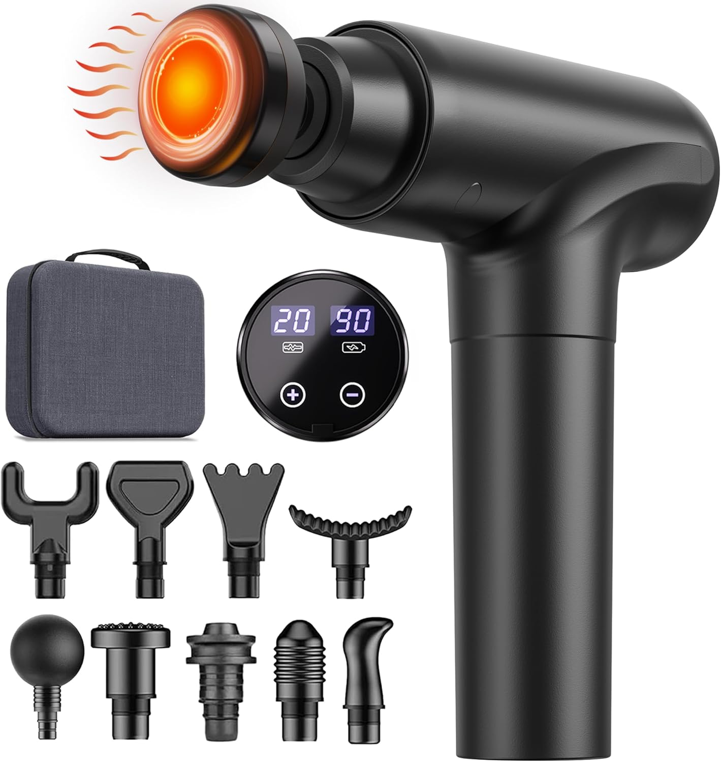 cotsoco Massage Gun with Heat Head, Muscle Massage Gun Deep Tissue Back Massager for Pain Relief, 20 Speeds Handheld Electric Massager Tool with Silent Brushless Motor, Gym Office Home Travel Use