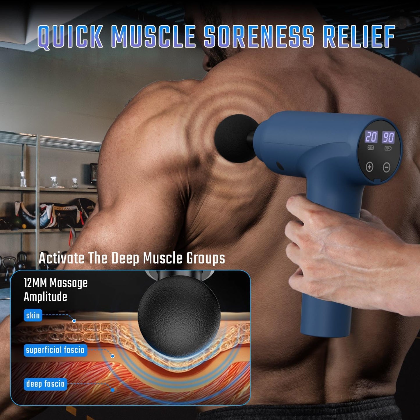 Massage Gun Deep Tissue, Back Massage for Athletes for Pain Relief, Percussion Massager Device with Silent Brushless Motor, Relax Gift for Mothers Day and Fathers Gifts (Dark Blue)