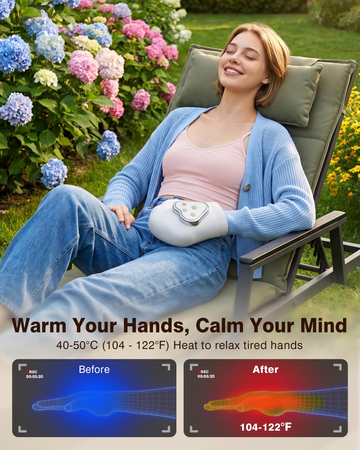 cotsoco Updated Hand Massager with Heat and Compression - Electric Individual Finger Massage for Arthritis, Carpal Tunnel & Pain Relief, Cordless Portable Massager for Wrist & Fingers, Gifts for Mom
