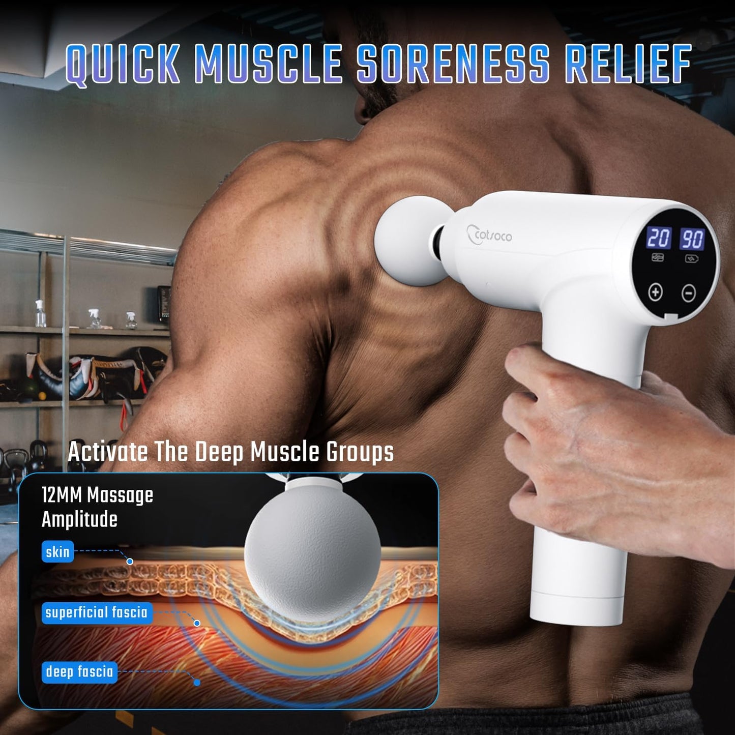 Massage Gun Deep Tissue, Back Massage for Athletes for Pain Relief, Percussion Massager Device with Silent Brushless Motor, Relax Gift for Mothers Day and Fathers Gifts (White)