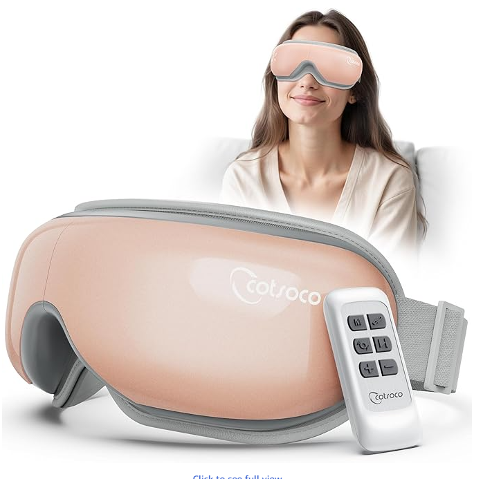 Cotsoco Eye Massager with Remote, Sleep Mask with Heat, Headache Massager Scalp for Migraine and Compression, Christmas Birthday Gifts for Women Men, Relaxing Eyes and Better Sleep Relief Stye Eye