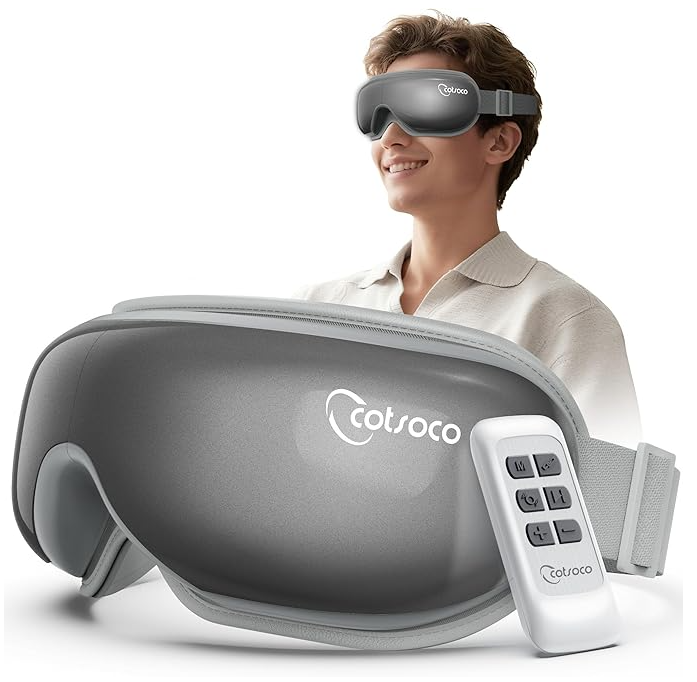 Cotsoco Eye Massager with Remote, Sleep Mask with Heat, Headache Massager Scalp for Migraine and Compression, Christmas Birthday Gifts for Women Men, Relaxing Eyes and Better Sleep Relief Stye Eye