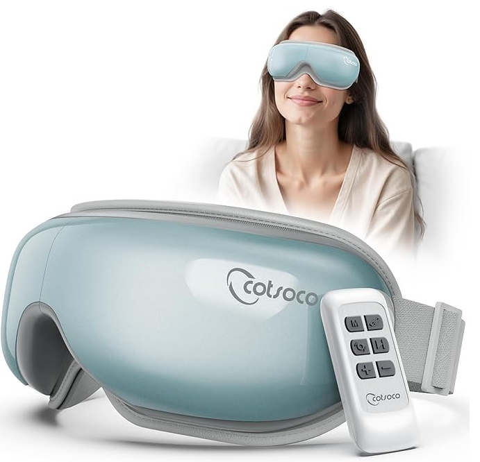Cotsoco Eye Massager with Remote, Sleep Mask with Heat, Headache Massager Scalp for Migraine and Compression, Christmas Birthday Gifts for Women Men, Relaxing Eyes and Better Sleep Relief Stye Eye