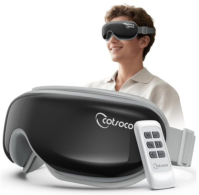 Cotsoco Eye Massager with Remote, Sleep Mask with Heat, Headache Massager Scalp for Migraine and Compression, Christmas Birthday Gifts for Women Men, Relaxing Eyes and Better Sleep Relief Stye Eye