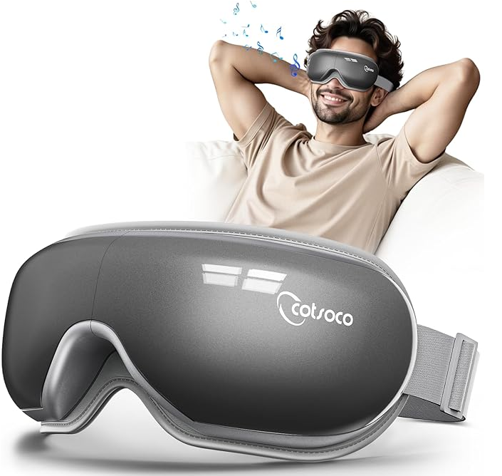 cotsoco Eye Massager with Heat, Birthday Gifts for Women, Heated Eye Mask with Bluetooth Music, Relax & Reduce Strain Dark Circles and Improve Sleep, Gift for Mom Dad Women Men