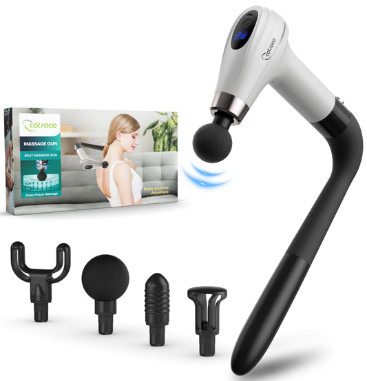 cotsoco Massage Gun with Upgraded Extension Handle, Percussion Deep Tissue Back Massager with 4 Massage Heads & 6 Speed Levels, Muscles/Neck/Shoulders/Waist/Legs Massager for Pain Relief, Gifts