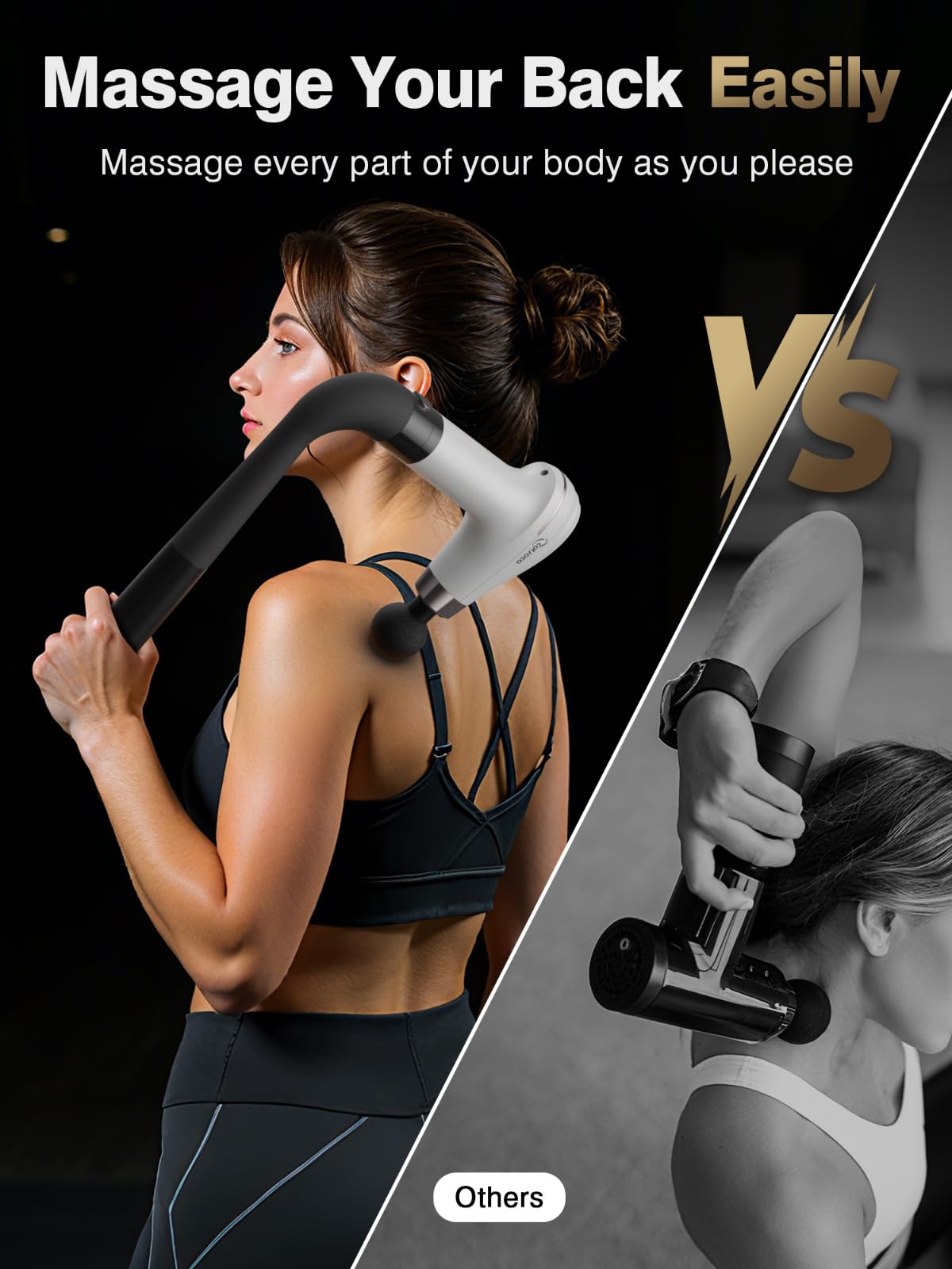 cotsoco Massage Gun with Upgraded Extension Handle, Percussion Deep Tissue Back Massager with 4 Massage Heads & 6 Speed Levels, Muscles/Neck/Shoulders/Waist/Legs Massager for Pain Relief, Gifts