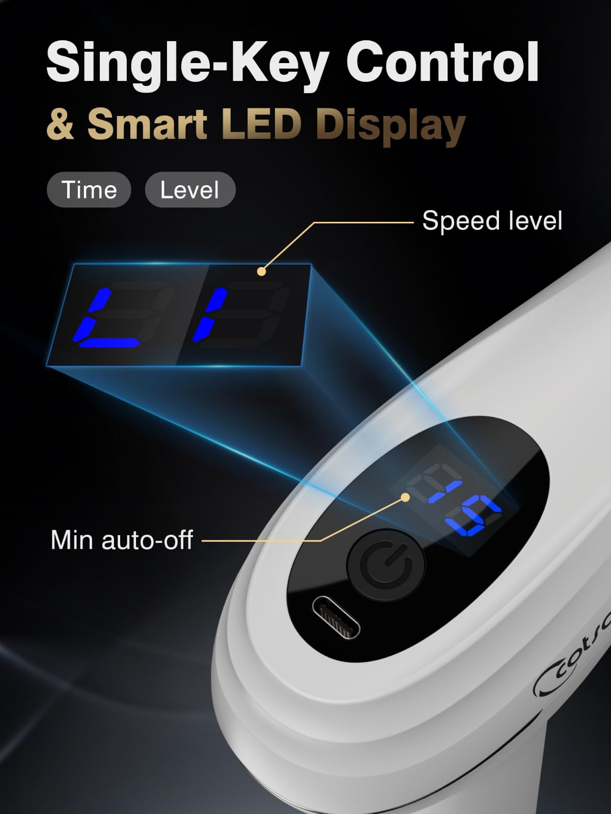 cotsoco Massage Gun with Upgraded Extension Handle, Percussion Deep Tissue Back Massager with 4 Massage Heads & 6 Speed Levels, Muscles/Neck/Shoulders/Waist/Legs Massager for Pain Relief, Gifts