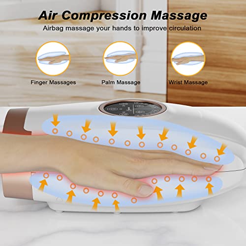 Cordless Hand Massager Machine for Arthritis and Carpal Tunnel Relief, 6 Levels Hand Therapy with Heat and Compression
